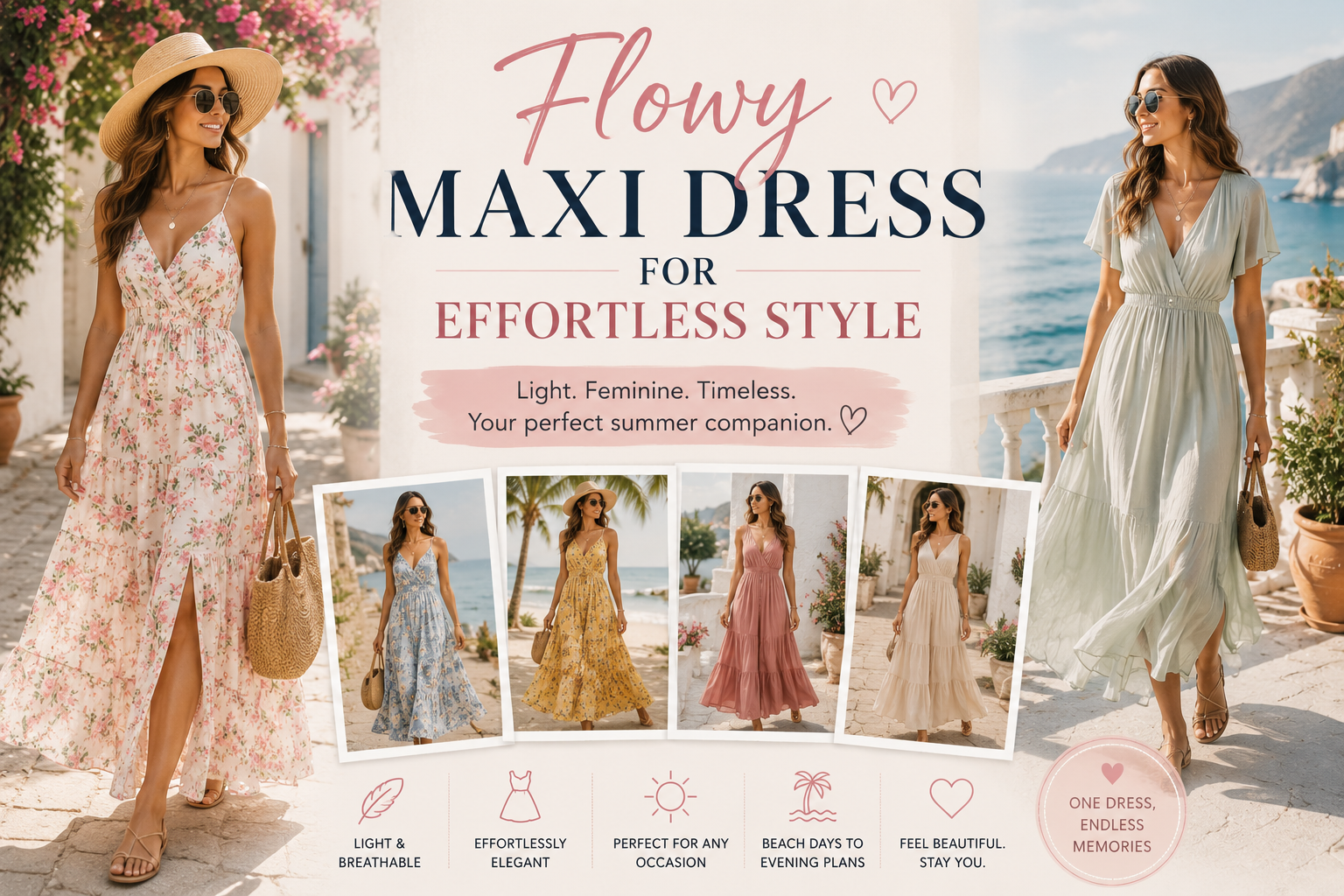 Flowy maxi dress in soft summer colors