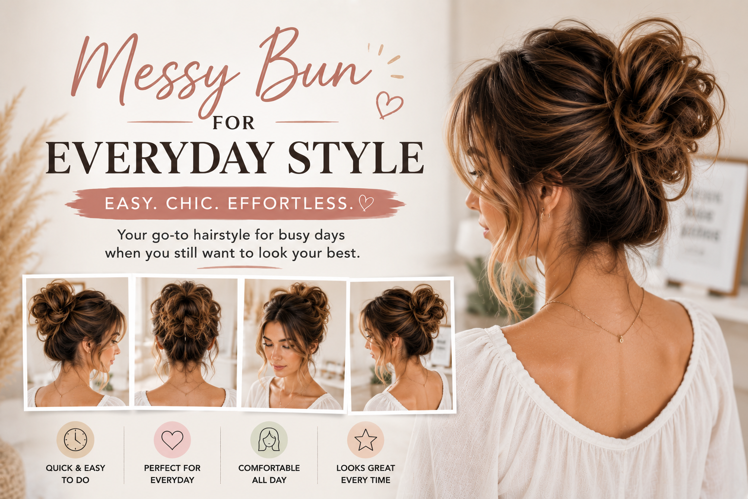Casual bun hairstyle with soft face framing pieces