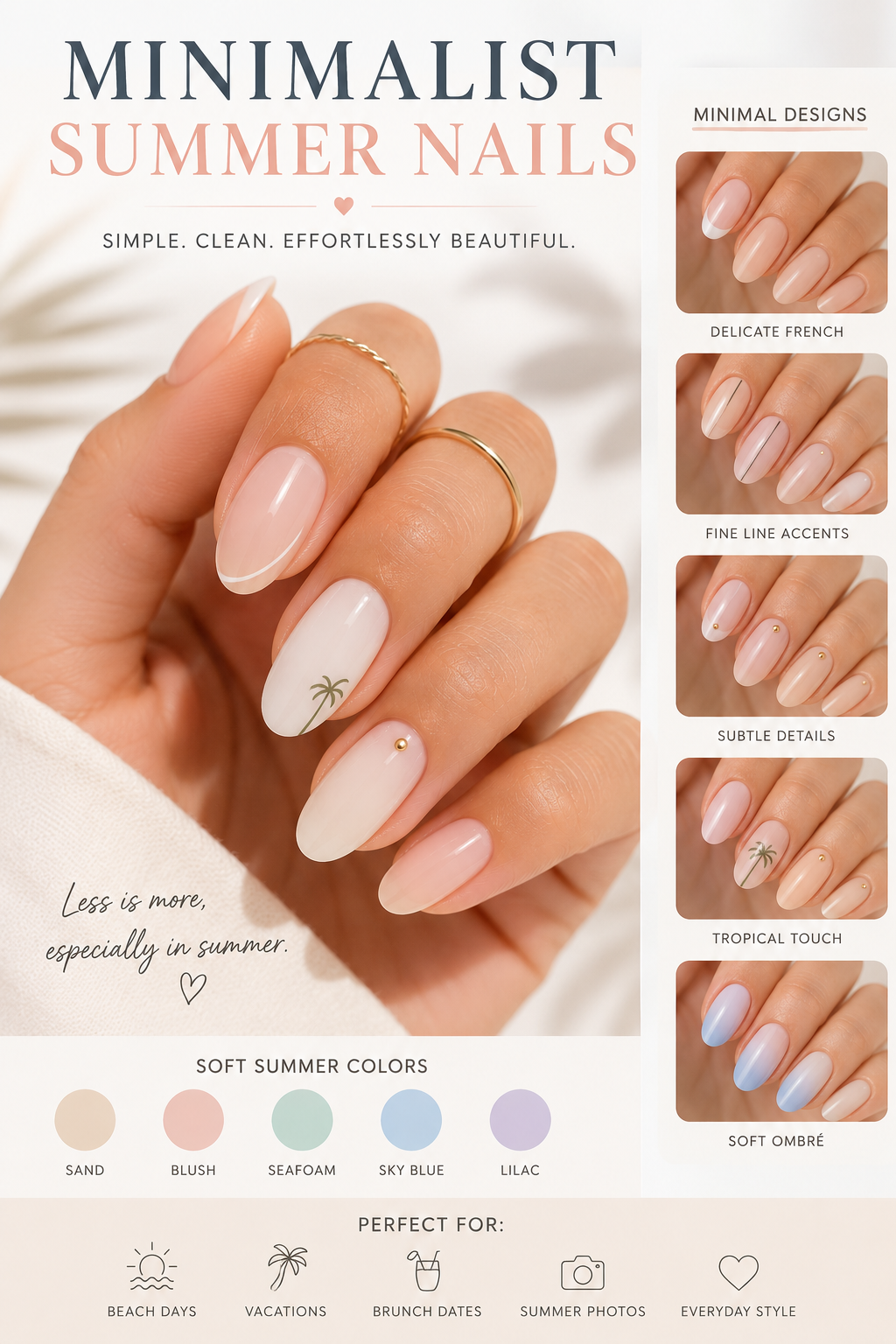 Minimalist summer nails with nude shades and elegant nail details