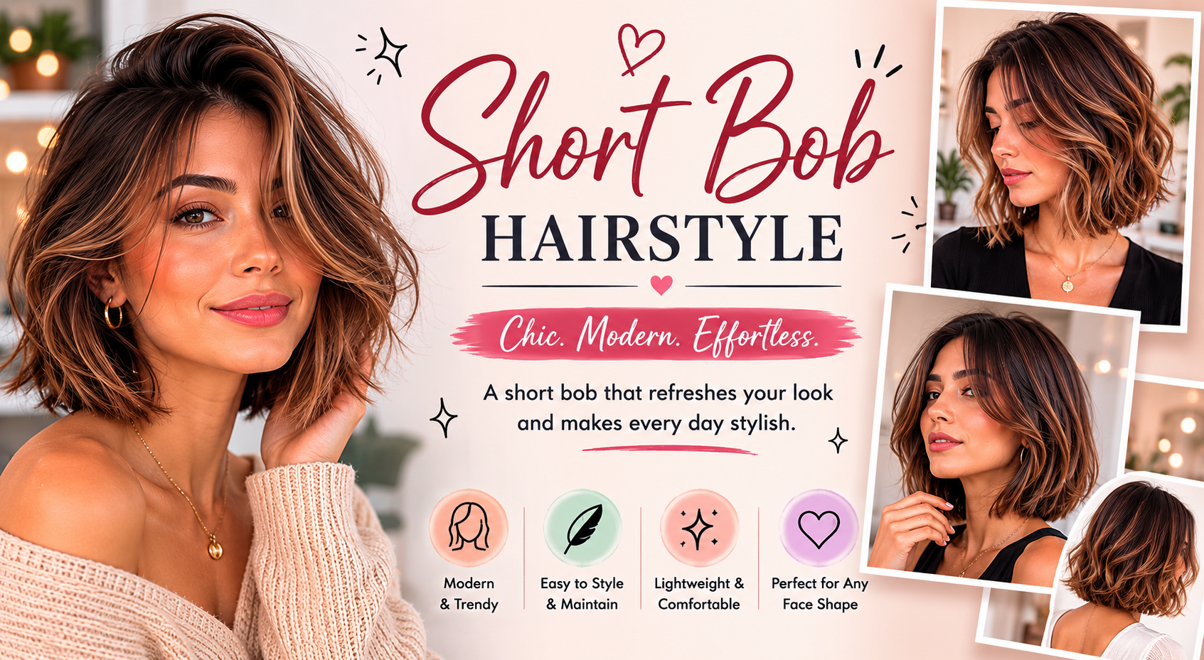 Stylish short bob haircut with soft texture