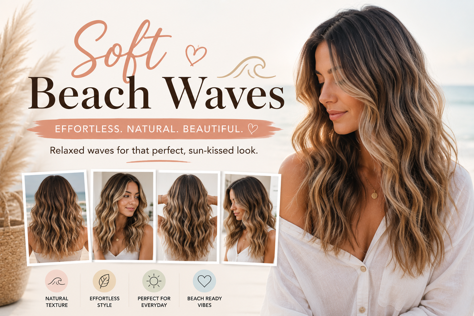 Natural soft beach waves hairstyle with effortless texture