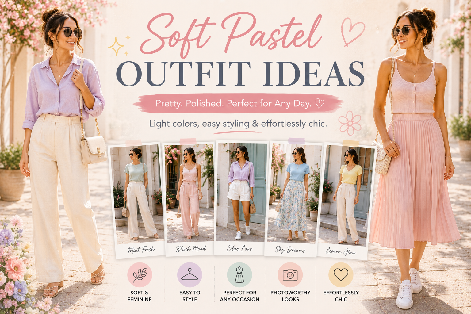 Pastel summer clothing in pink beige mint and sky blue