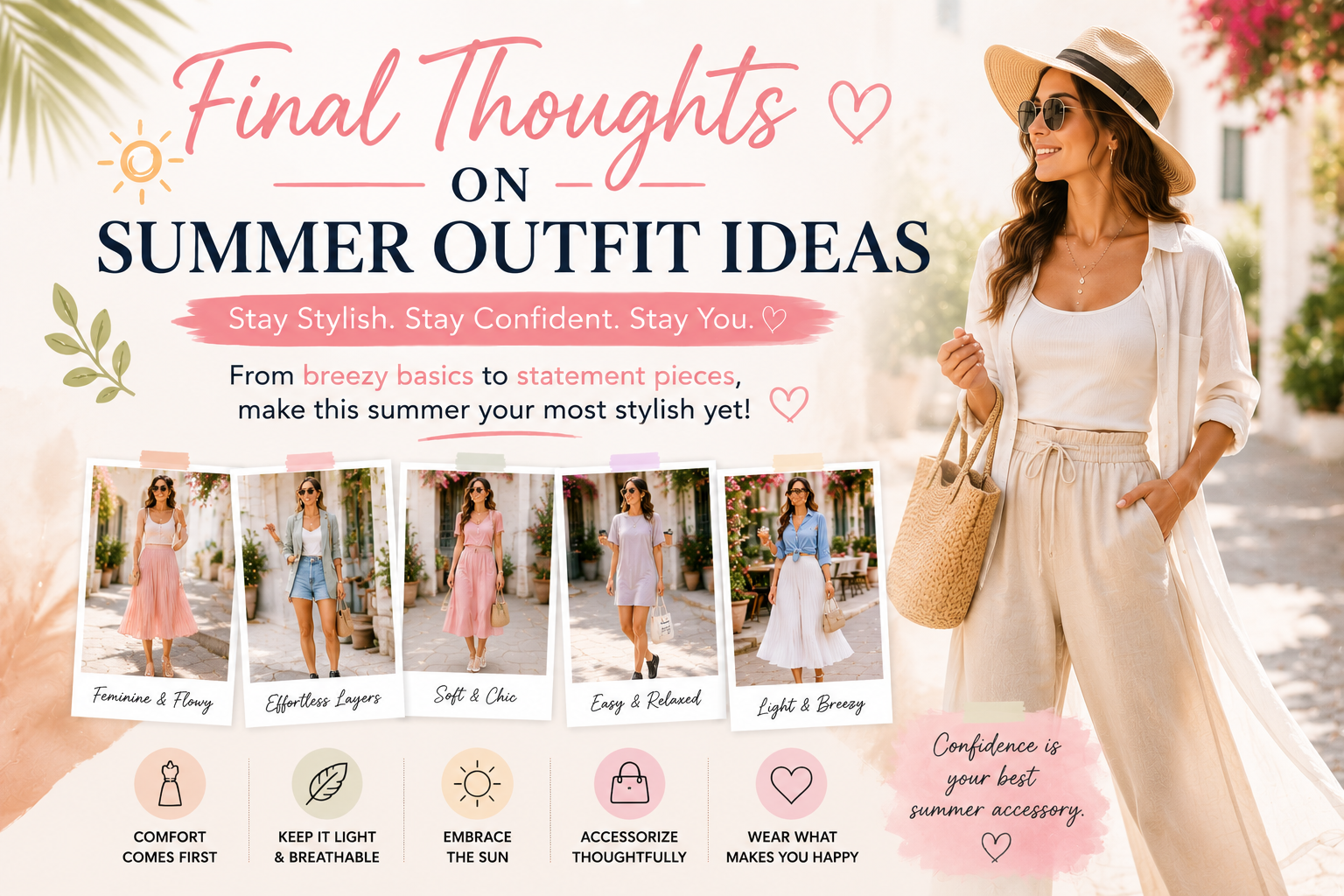 Collage of different summer fashion looks