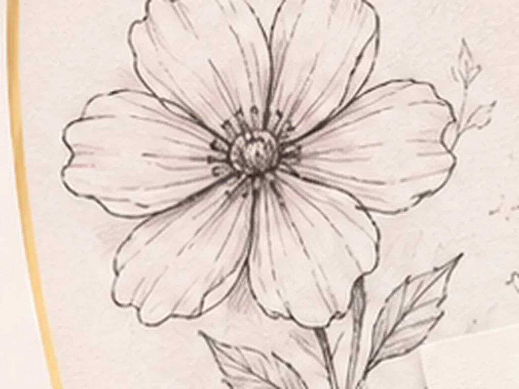 Simple pencil flower drawing in a sketchbook