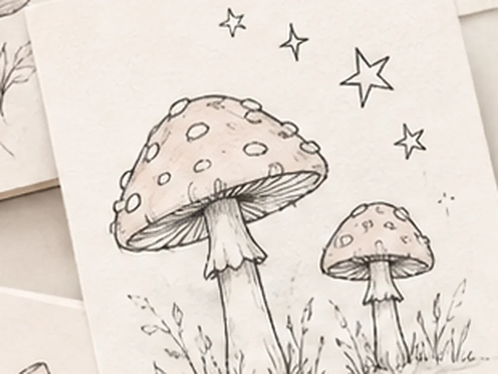 Simple mushroom pencil drawing for beginners