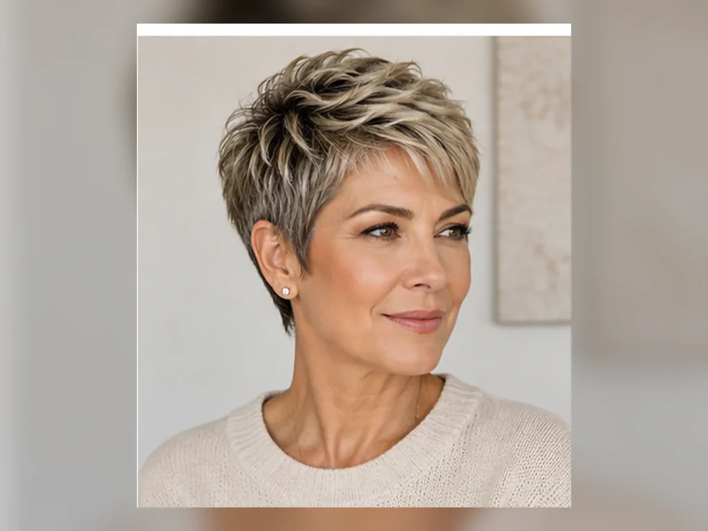 25 Hairstyles for Women Over 40 That Feel Fresh & Modern Woman over 40 with a complete textured pixie haircut visible