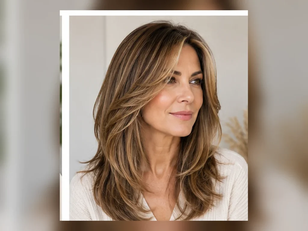 25 Hairstyles for Women Over 40 That Feel Fresh & Modern Woman over 40 with long layered hair and the full hairstyle visible