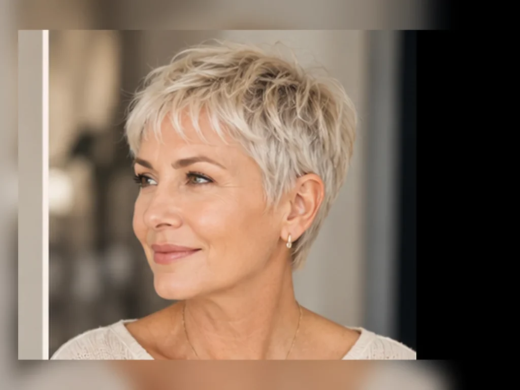 21 Short Hairstyles for Women Over 50 That Are Easy to Style Woman over 50 with a soft pixie haircut and the full hairstyle visible