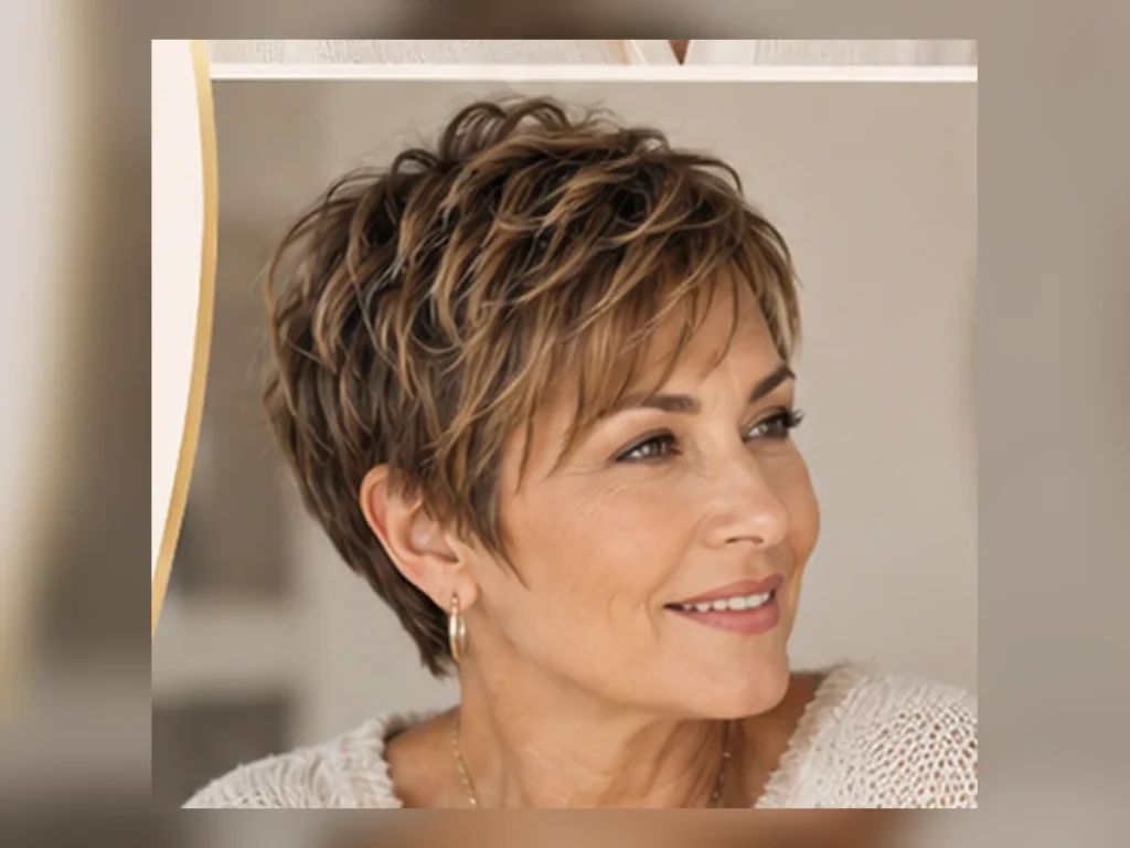21 Short Hairstyles for Women Over 50 That Are Easy to Style Woman over 50 with a textured short crop and fringe, full hairstyle visible