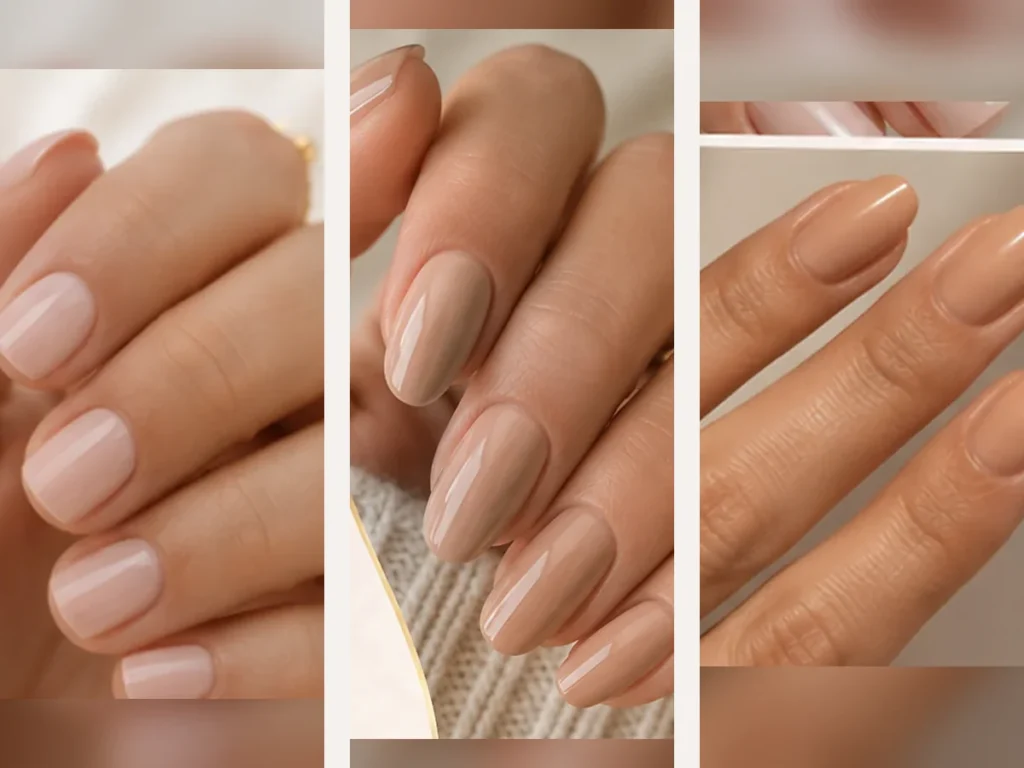 27 Nude Nail Ideas That Look Clean, Glossy & Expensive Comparison of pink, beige and warm brown nude nail shades