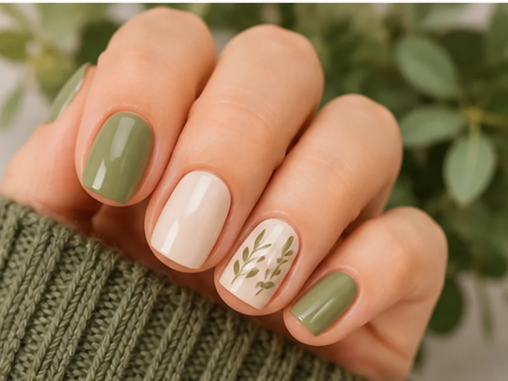 33 Short Nail Ideas That Look Chic on Natural Nails Short natural nails with soft green and neutral details
