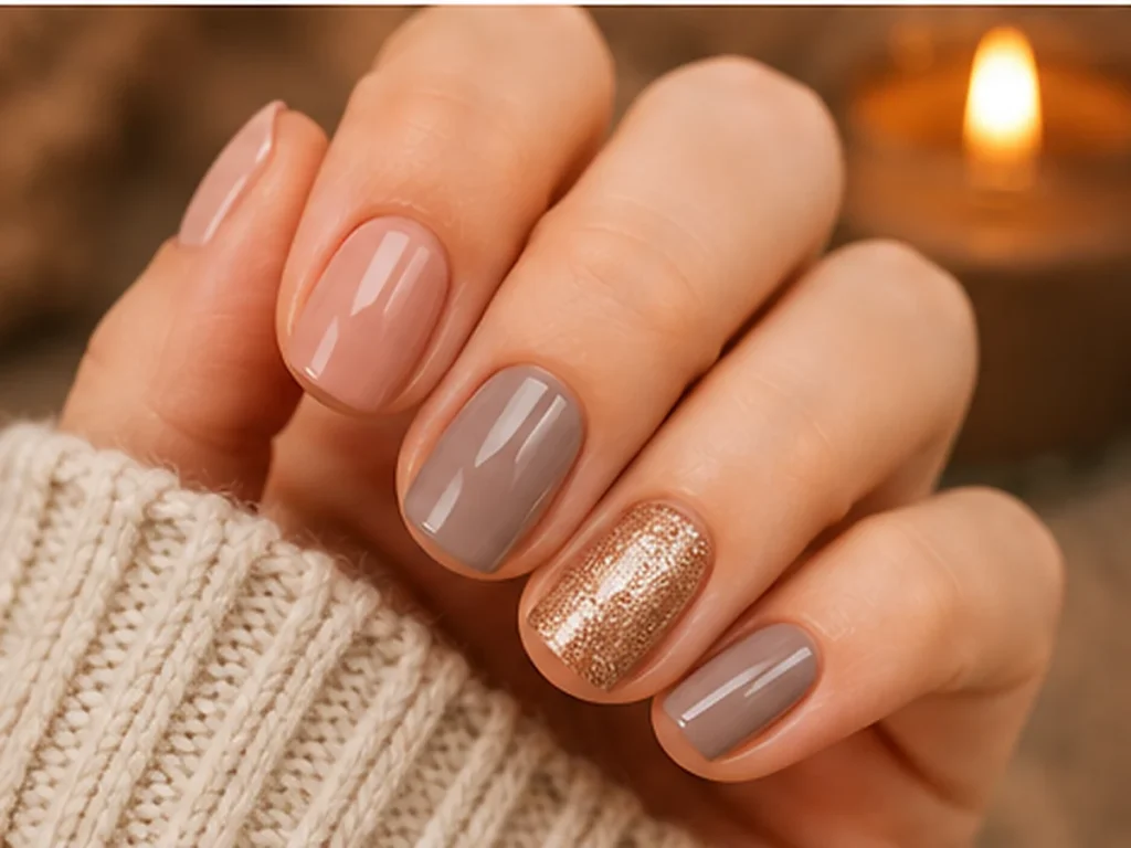 33 Short Nail Ideas That Look Chic on Natural Nails Short nails with coordinated neutral shades and subtle texture