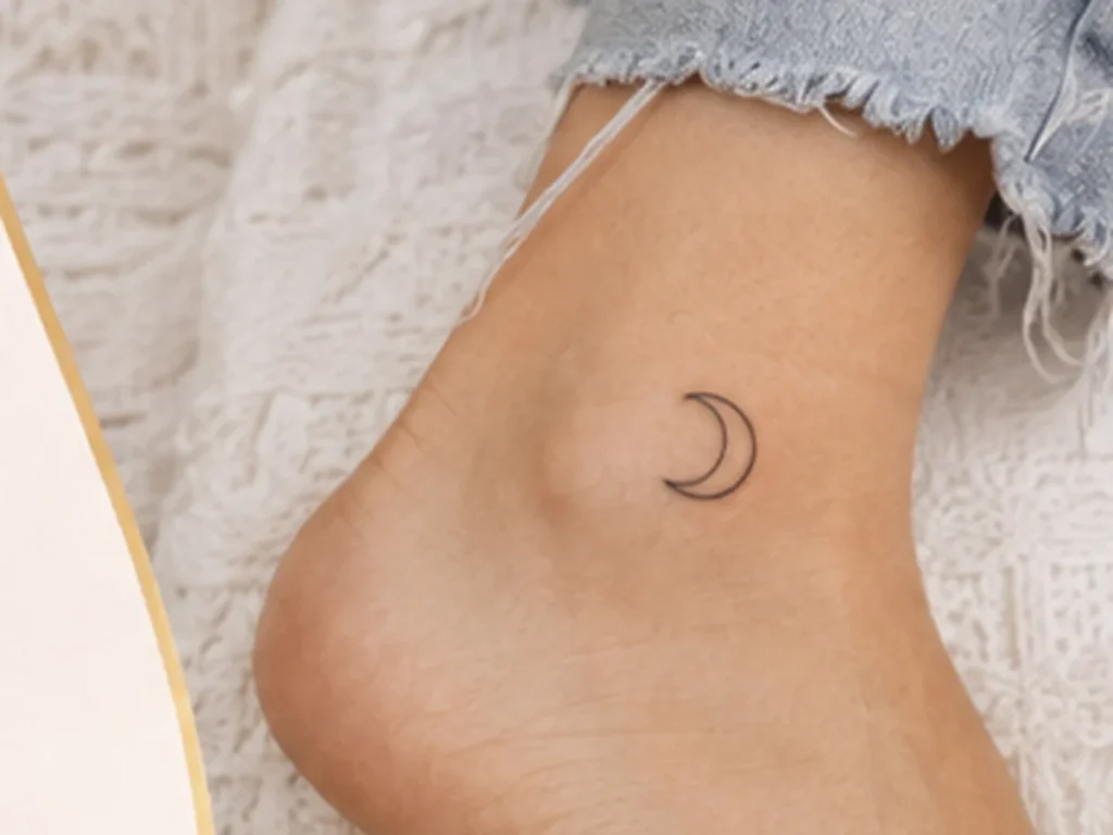 Small crescent moon tattoo on a woman's ankle